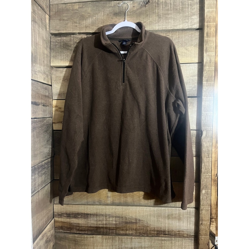 Lands End Mens ThermaCheck Fleece Quarter Zip Pullover Brown XL 46-48
